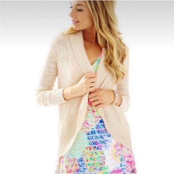Lilly Pulitzer Amalie Open Front Cardigan Oatmeal Cream Size Medium - Picture 1 of 4